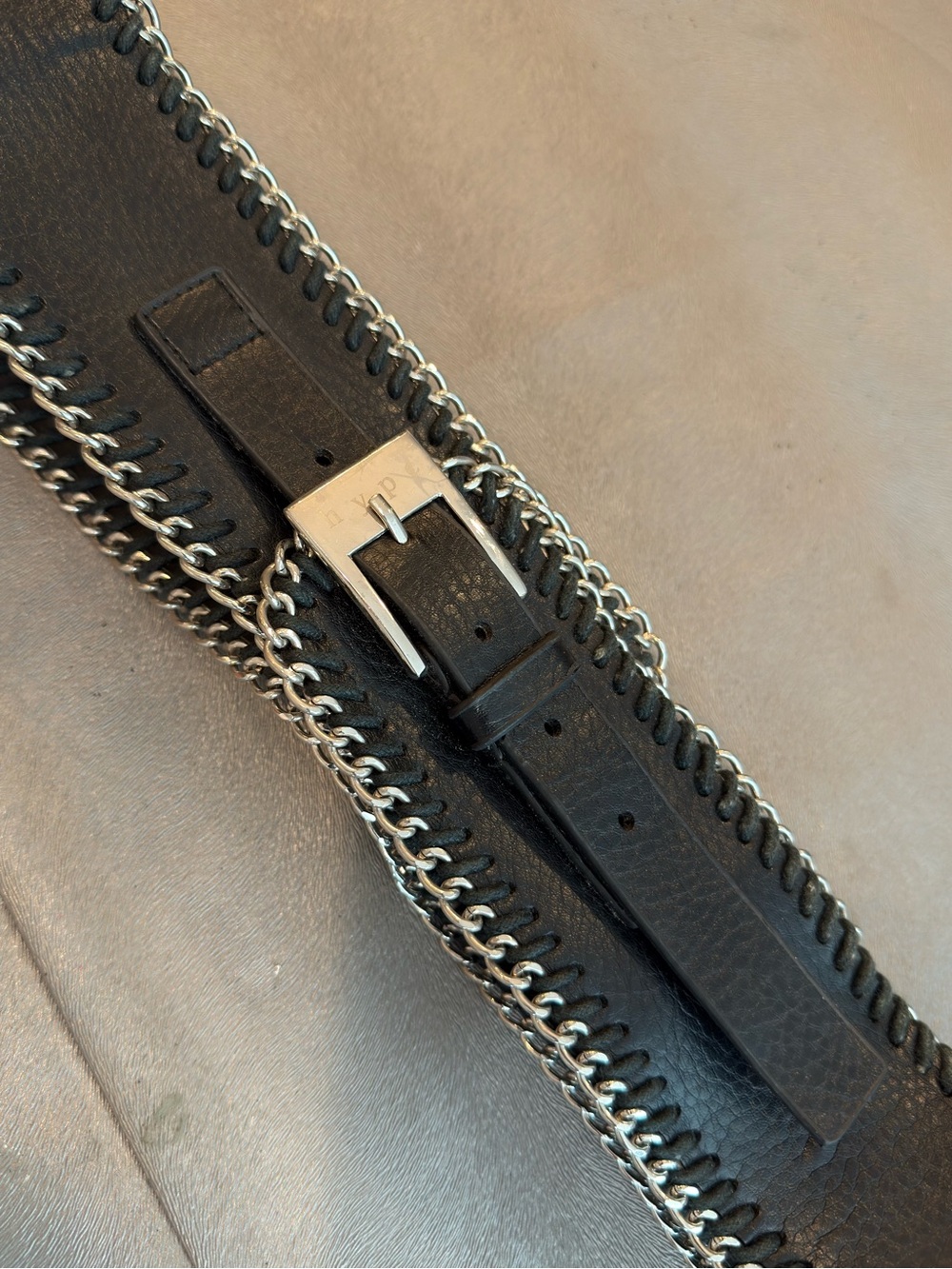 Black Leather womens Chain-Trim Belt